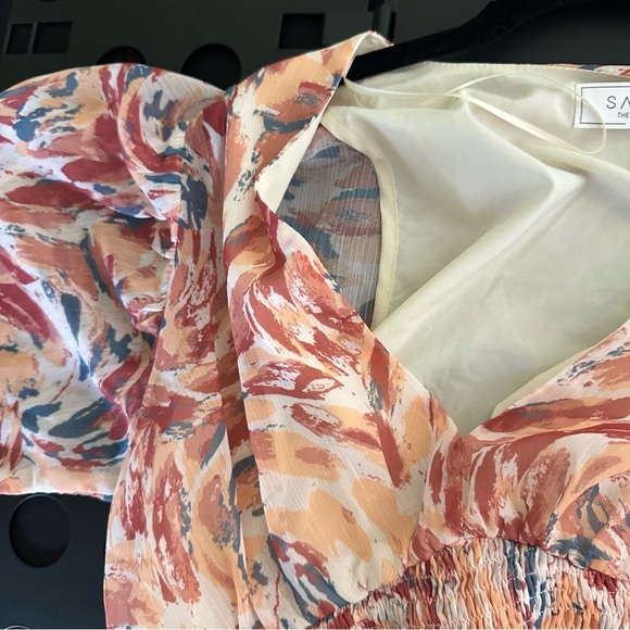 Anthropologie x Sage the Label Boho Smocked V Neck Blouse Cropped Size Small - Picture 6 of 10